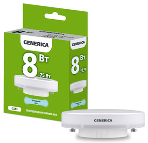 Лампа светодиодная T80 таблетка 8Вт 230В 6500К GX53 GENERICA (IEK) LL-T80-08-230-65-GX53-G