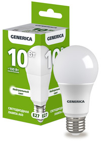 Лампа светодиодная A60 груша 10Вт 230В 4000К E27 GENERICA (IEK) LL-A60-10-230-40-E27-G