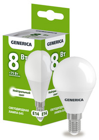 Лампа светодиодная G45 шар 8Вт 230В 4000К E14 GENERICA (IEK) LL-G45-08-230-40-E14-G