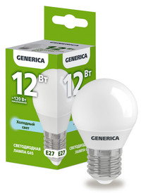 Лампа светодиодная G45 шар 12Вт 230В 6500К E27 GENERICA (IEK) LL-G45-12-230-65-E27-G