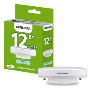 Лампа светодиодная T80 таблетка 12Вт 230В 6500К GX53 GENERICA (IEK) LL-T80-12-230-65-GX53-G