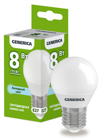 Лампа светодиодная G45 шар 8Вт 230В 6500К E27 GENERICA (IEK) LL-G45-08-230-65-E27-G