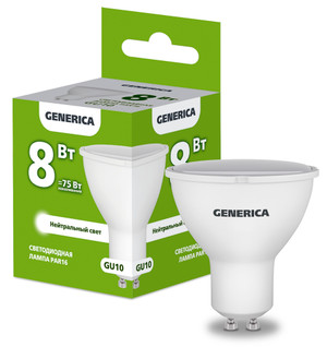 Лампа светодиодная PAR16 софит 8Вт 230В 4000К GU10 GENERICA (IEK) LL-PAR16-08-230-40-GU10-G