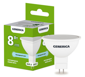 Лампа светодиодная MR16 софит 8Вт 230В 6500К GU5.3 GENERICA (IEK) LL-MR16-08-230-65-GU5-G