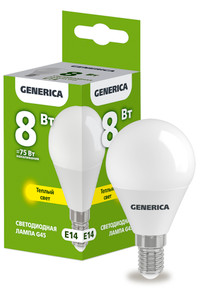 Лампа светодиодная G45 шар 8Вт 230В 3000К E14 GENERICA (IEK) LL-G45-08-230-30-E14-G