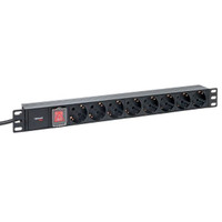 Блок розеток PDU TERACOM PRO 19'' 1U 16А/250В 8 розеток Schuko с выключателем шнур питания длиной 2 метра сечение 3x1.5 мм2 вилка Schuko корпус пластик черный (EKF) TRP-HPD-LSP-16A-8SH-2MSH