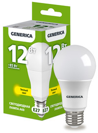 Лампа светодиодная A60 груша 12Вт 230В 3000К E27 GENERICA (IEK) LL-A60-12-230-30-E27-G