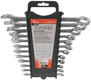 Ключи комбинированные в пластиковом держателе, набор 12 шт (6-22 мм) (КУРС) 63418