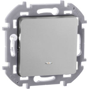 Выключатель 1-клавишный проходной с подсветкой/индикацией 10АХ безвинтовое крепление алюминий INSPIRIA (IEK) 673662