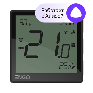 Терморегулятор универсальный черный, с модулем Zigbee, с питанием 230, со встроенным датчиком влажности, с возможностью подключения датчика пола (ENGO) EONE-230B