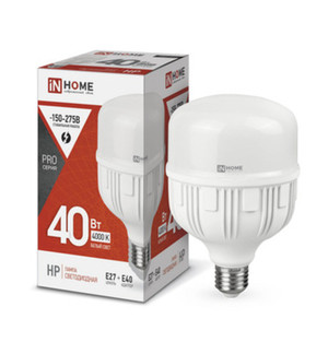 Лампа светодиодная LED-HP-PRO 40Вт 230В Е27 с адаптером E40 4000К 3800Лм IN HOME (IN-HOME) 4690612031095
