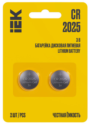 Батарейка дисковая литиевая CR2025 (2шт/блистер) IEK (IEK) ABT-CR2025-OP-L02