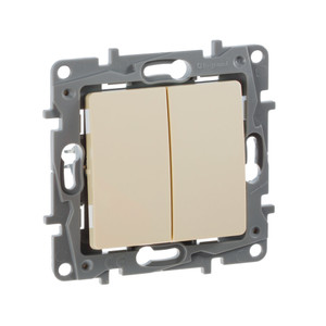 Выключатель 2-клавишный 10А безвинтовое крепление слоновая кость ETIKA (IEK) 672302
