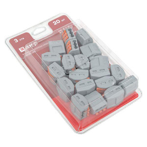 Клемма СМК 222-413 с рычагом 3 отверстия блистер (20шт.) EKF (EKF) plc-smk-413b-20