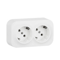 Розетка 2-местная для открытой установки с заземлением с защитными шторками с предварительным подключением 16А белый QUTEO (IEK) 782237