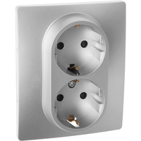 Розетка 2-местная с заземлением с защитными шторками 16А в сборе алюминий INSPIRIA (IEK) 673452