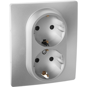 Розетка 2-местная с заземлением с защитными шторками 16А в сборе алюминий INSPIRIA (IEK) 673452