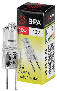 Лампа накаливания галогенная G4-JC-10W-12V (галоген, капсула, 10Вт, нейтр, G4) (100/1000/35000) (ЭРА) C0027367