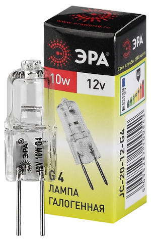 Лампа накаливания галогенная G4-JC-10W-12V (галоген, капсула, 10Вт, нейтр, G4) (100/1000/35000) (ЭРА) C0027367