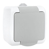 Розетка 1-местная Мурманск 16А с заземлением с крышкой IP54 серый с защитными шторками (EKF) EFR16-029-30-54