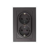 Розетка ATLASDESIGN двойная с заземлением 16А в сборе мокко (Systeme Electric) ATN000624