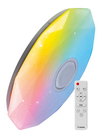 Светильник светодиодный ДБО-75 настенно-потолочный управляемый DIAMOND-RGB 230В 3000-6500K 6000Лм 502x83мм с RGB подсветкой и BT колонкой (Космос) KSDiamRGBmus75W