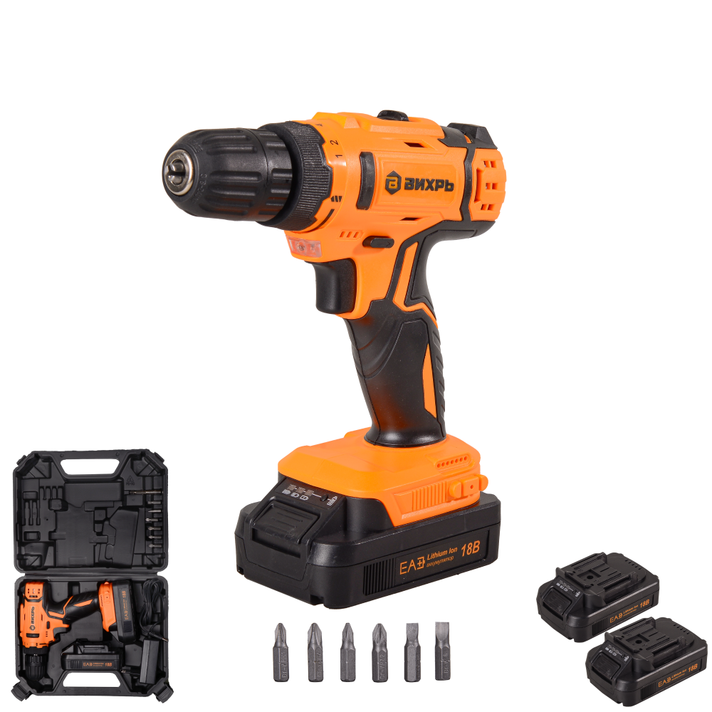 Дрель-шуруповерт аккумуляторная ДА-18Л-2К (2,0 А/ч) (Вихрь) 72/14/9