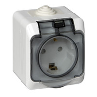 ЭТЮД Розетка наружная с заземлением со шторками IP44 белая (Systeme Electric) PA16-044B
