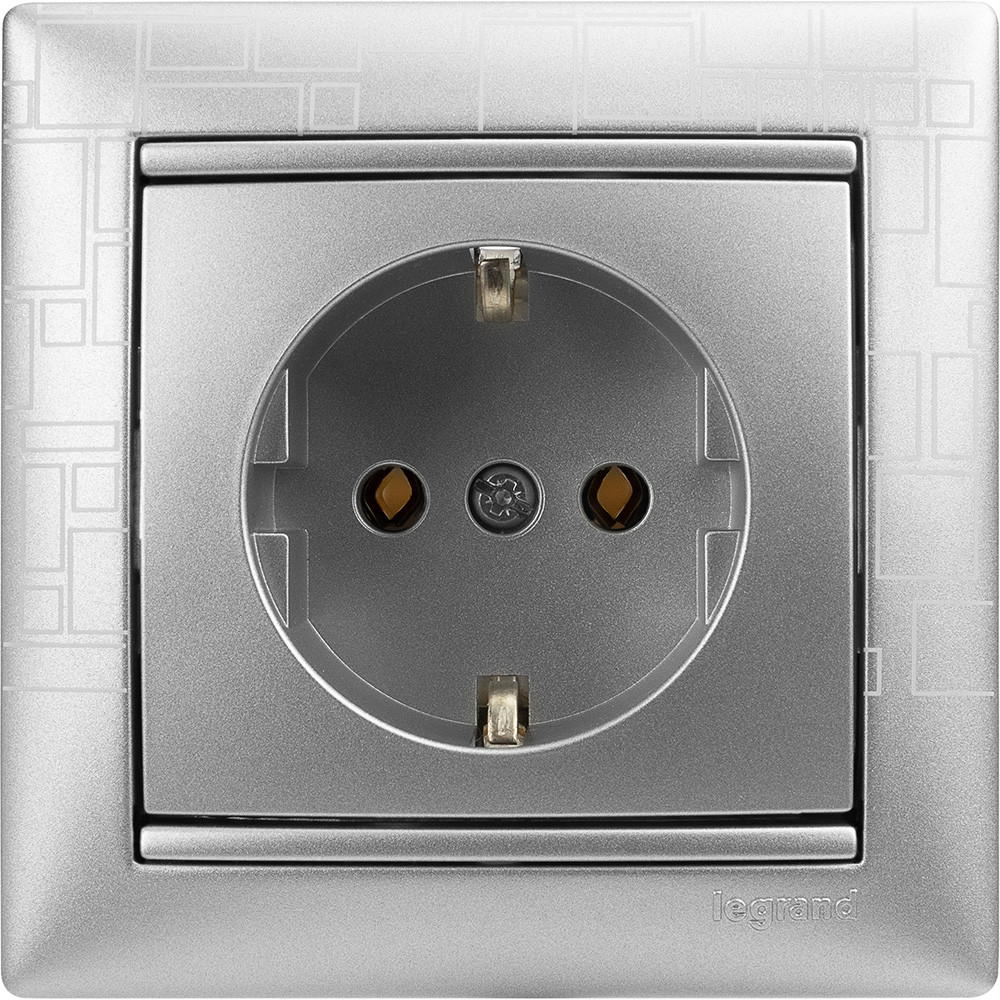 VALENA Розетка с заземлением в рамку алюминий (Legrand/Daccord) 770120