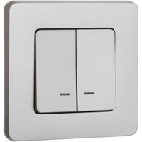 Выключатель 2-клавишный с подсветкой/индикацией 10АХ безвинтовое крепление алюминий INSPIRIA (IEK) 673632