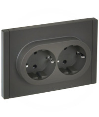 FORTE&PIANO Розетка 2-местная с заземлением с защитными шторками безвинтовое крепление 16А FP323 серый IEK (IEK) FP-R24-16-1-K03
