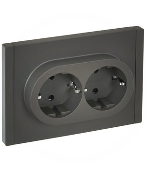 FORTE&PIANO Розетка 2-местная с заземлением с защитными шторками безвинтовое крепление 16А FP323 серый IEK (IEK) FP-R24-16-1-K03