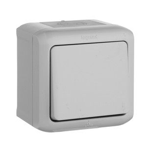 Quteo Переключатель одноклавишный наружный IP44 серый 10А (Legrand/Daccord) 782334