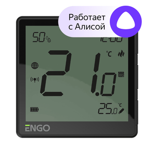 Терморегулятор беспроводной черный, с модулем Zigbee, с аккумулятором, со встроенным датчиком влажности, с возможностью подключения датчика пола (ENGO) EONE-BATB