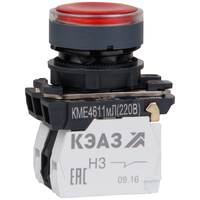 Кнопка КМЕ4611мЛ-220В-красный-1но+1нз-цилиндр-индикатор-IP65- (КЭАЗ) 248251