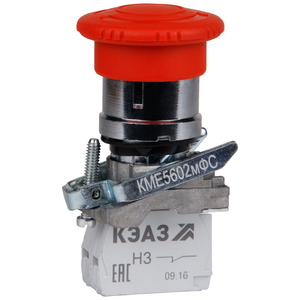 Кнопка КМЕ5602мФС-красный-0но+2нз-гриб-фикс-IP65- (КЭАЗ) 248264