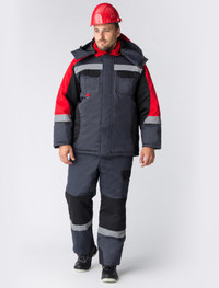 Костюм зимний Фаворит-Мега (ткань Протек,240) полукомбинезон, черный красный серый, 48-50 182-188 (Факел) 87472322