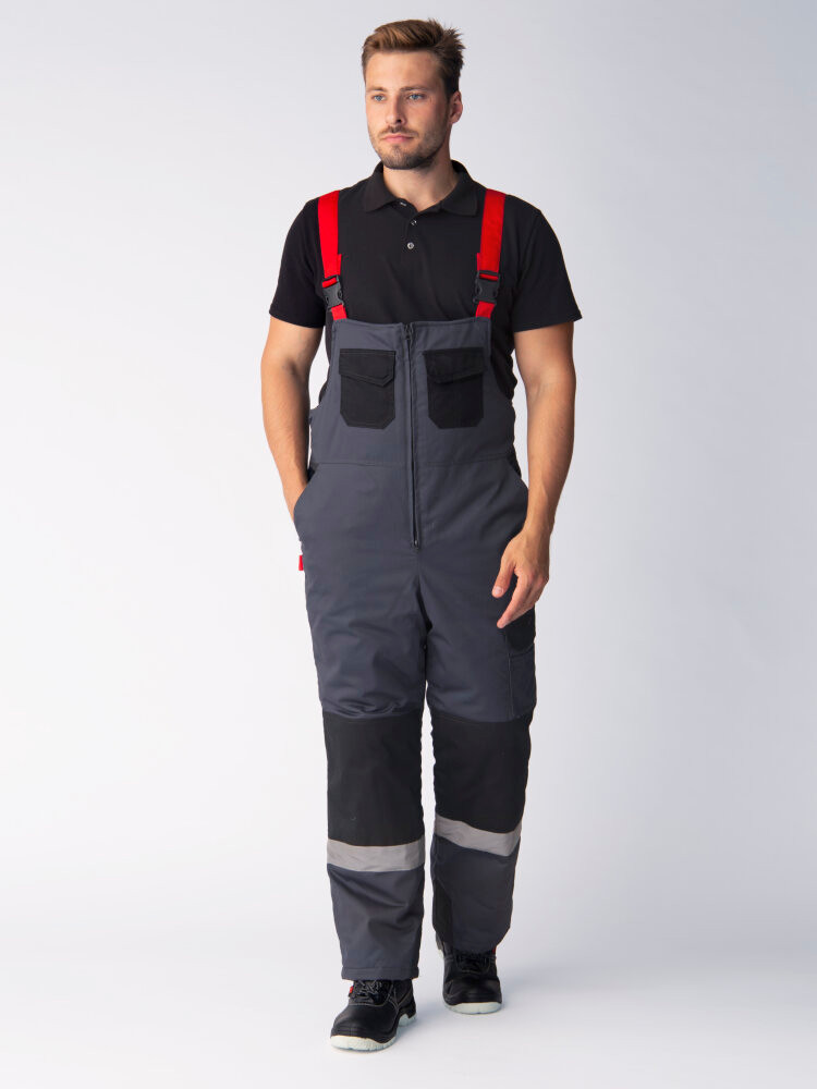 Костюм зимний Фаворит-Мега (ткань Протек,240) полукомбинезон, черный красный серый, 48-50 182-188 (Факел) 87472322