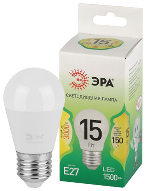 Лампа светодиодная LED 15 Вт 1500Лм 3000К шар теплый E27 220-240В LED P45-15W-830-E27 Green Line (ЭРА) Б0067038