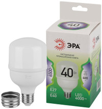 Лампа светодиодная высокой мощности LED 40 Вт 4000Лм 6500К T80 холодный E27/E40 (переходник) 170-265В LED POWER T80-40W-865-E27/E40 Green Line (ЭРА) Б0067048