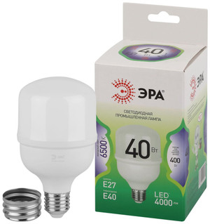 Лампа светодиодная высокой мощности LED 40 Вт 4000Лм 6500К T80 холодный E27/E40 (переходник) 170-265В LED POWER T80-40W-865-E27/E40 Green Line (ЭРА) Б0067048