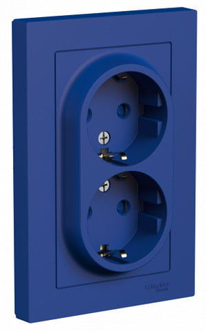 ATLASDESIGN РОЗЕТКА двойная с заземлением со шторками, 16А, в сборе, АКВАМАРИН (Systeme Electric) ATN001126