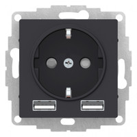 Розетка ATLASDESIGN 16А+USB  A+A, механизм, КАРБОН (Systeme Electric) ATN001030