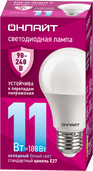 Лампа светодиодная 11вт OLL-A55-11-230-6.5K-E27 PRO 90-240В ОНЛАЙТ (ОНЛАЙТ) 90400