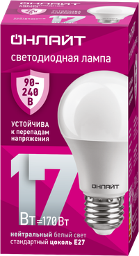 Лампа светодиодная 17вт OLL-A60-17-230-4K-E27 PRO 90-240В ОНЛАЙТ (ОНЛАЙТ) 90403