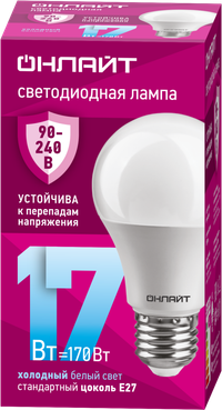 Лампа светодиодная 17вт OLL-A60-17-230-6.5K-E27 PRO 90-240В ОНЛАЙТ (ОНЛАЙТ) 90404