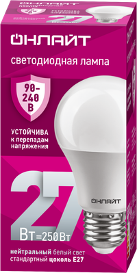 Лампа светодиодная 27вт OLL-A60-27-230-4K-E27 PRO 90-240В ОНЛАЙТ (ОНЛАЙТ) 90407