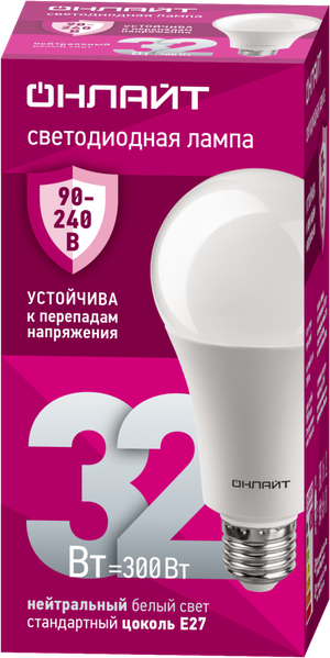 Лампа светодиодная 32вт OLL-A70-32-230-4K-E27 PRO 90-240В ОНЛАЙТ (ОНЛАЙТ) 90409
