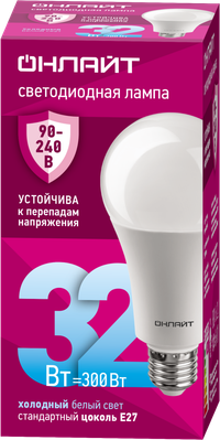 Лампа светодиодная 32вт OLL-A70-32-230-6.5K-E27 PRO 90-240В ОНЛАЙТ (ОНЛАЙТ) 90410