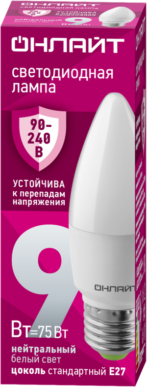 Лампа светодиодная 9 Вт OLL-C37-9-230-4K-E27-FR PRO 90-240В (ОНЛАЙТ) 90413
